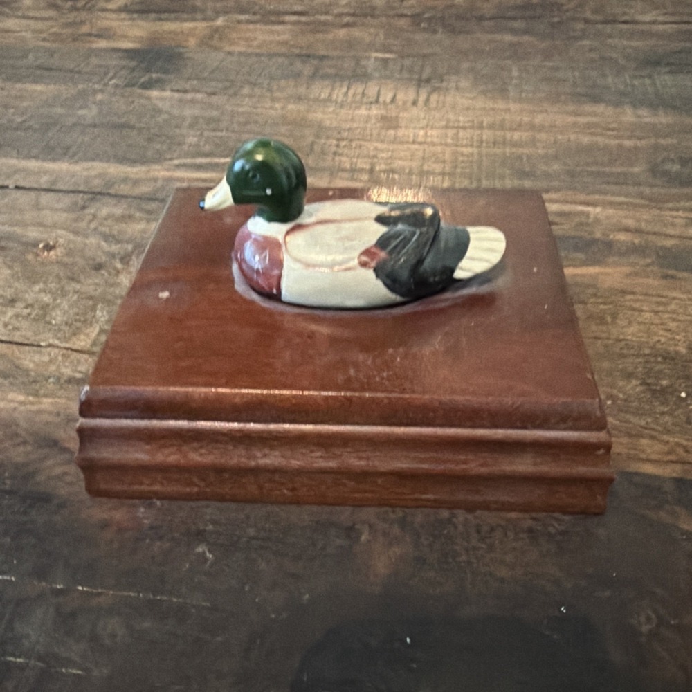 Vintage Albert E. Price Mallard Duck Wood Box Playing Card Holder Trinket Box